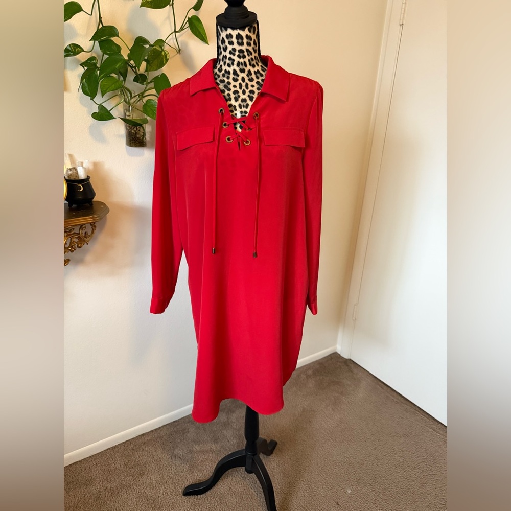Calvin Klein Red Lace-Up Women's Dress
